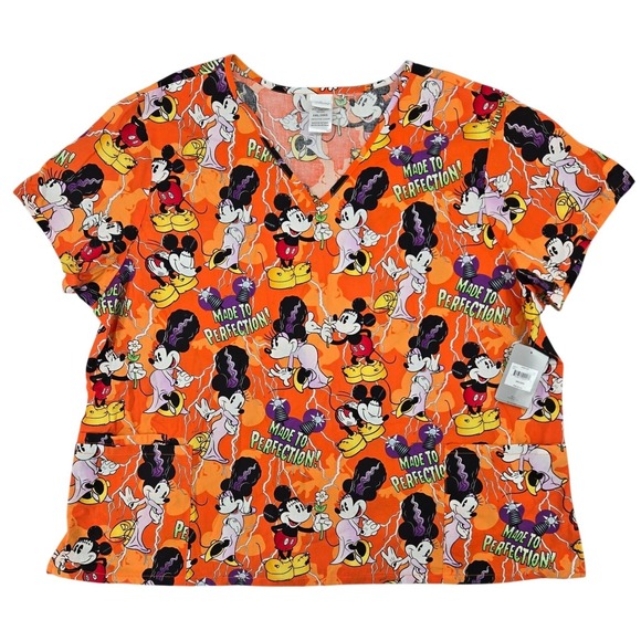 Disney Tops - Disney NEW 3XL Mickey Minnie Frankenstein Halloween Scrub Top‎ Womens Orange